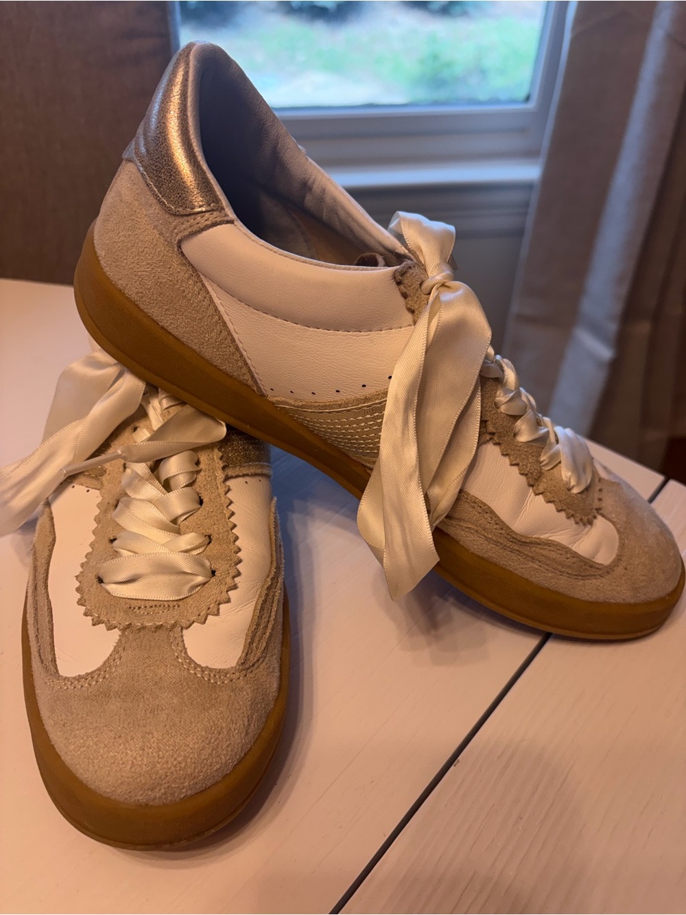 Women's Neutral Suede & Leather Sneaker with Satin Laces